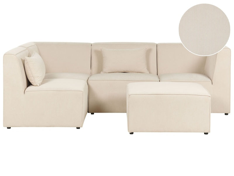 Modular Right Corner 4 Seater Sofa Beige Corduroy with Ottoman 4 Seater Sectional Sofa Modern Design Beliani