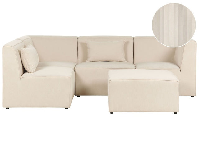 Modular Right Corner 4 Seater Sofa Beige Corduroy with Ottoman 4 Seater Sectional Sofa Modern Design Beliani