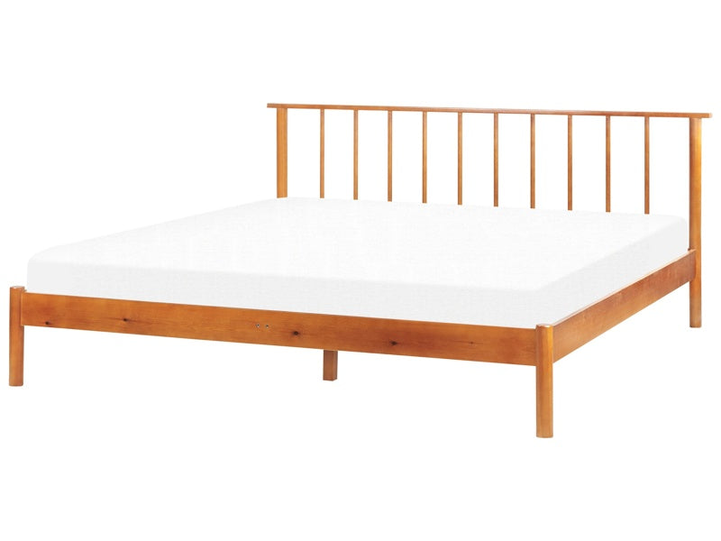 Bed Light Pine Wood EU Super King Size 6ft with Headboard Slatted Base Minimalistic Rustic Style Beliani