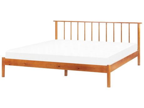 Bed Light Pine Wood EU Super King Size 6ft with Headboard Slatted Base Minimalistic Rustic Style Beliani