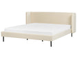 Bed Frame Beige Velvet Upholstery Black Legs EU Super King Size 6ft Slatted with Wingback Headboard Beliani