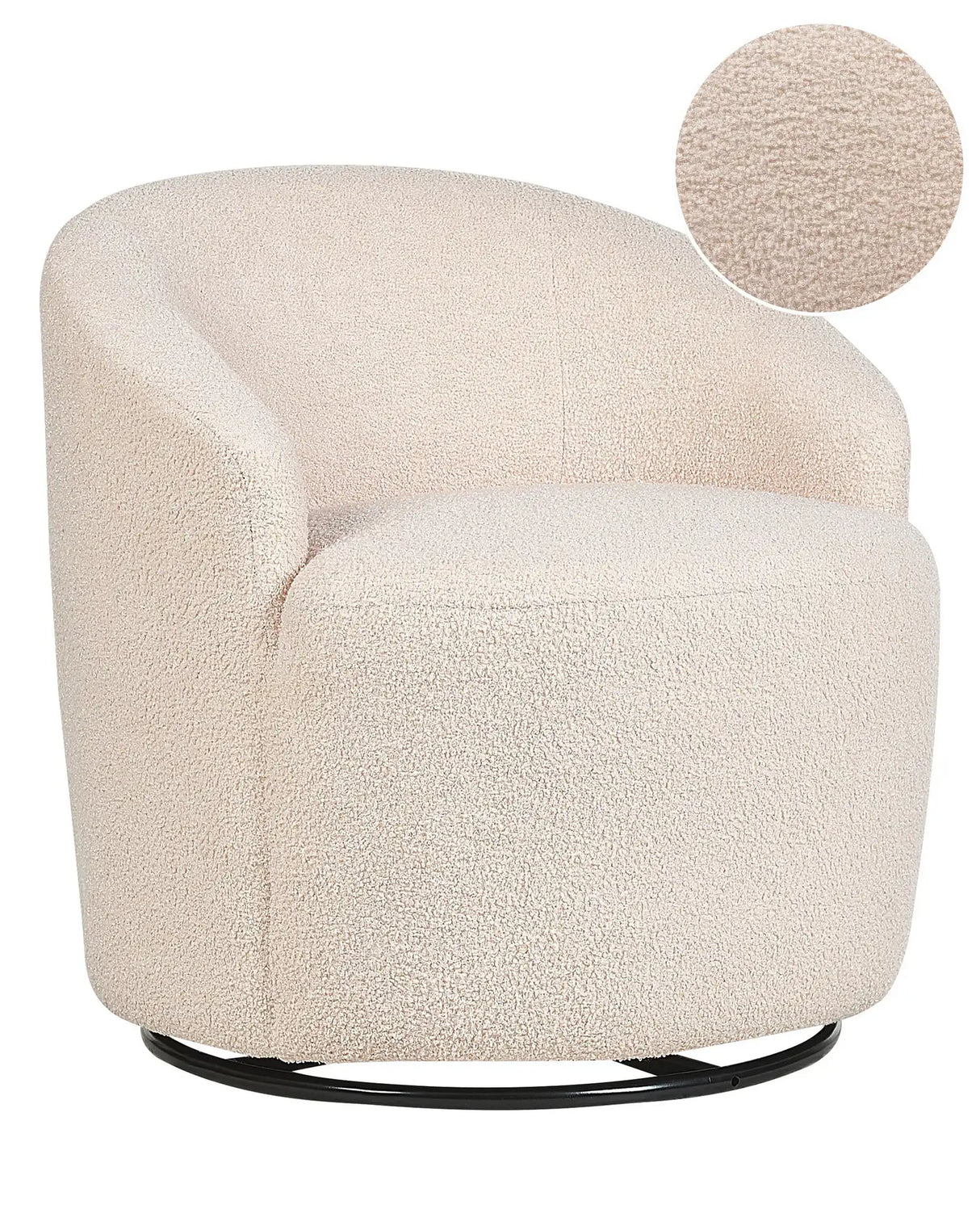 Armchair Beige Cream Boucle Fabric Soft Nubby Black Base Swivel 360 Retro Glam Art Decor Style Beliani