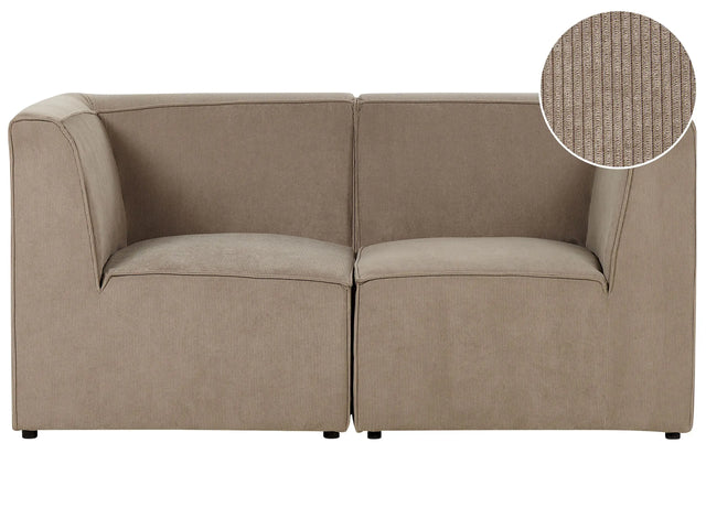 Modular 2 Seater Sofa Taupe Corduroy Sectional Two Piece Sofa Modern Jumbo Cord Minimalistic Style Beliani
