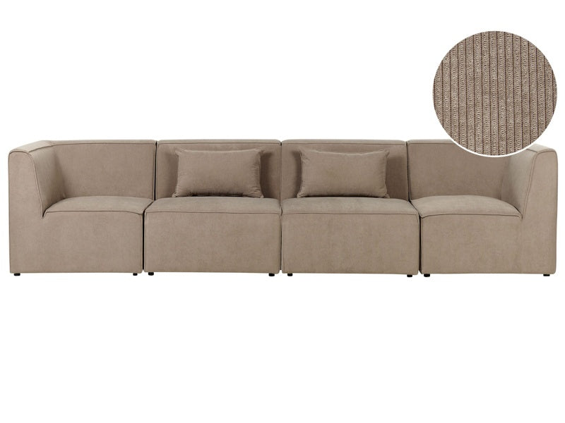 Modular 4 Seater Sofa Taupe Corduroy Sectional 4 Pieces Sofa Modern Jumbo Cord Minimalistic Style Beliani