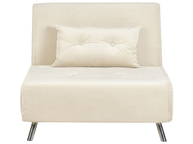 Sofa Bed Cream Velvet Fabric Upholstery Single Sleeper Fold Out Chair Bed with Cushion Modern Design Beliani