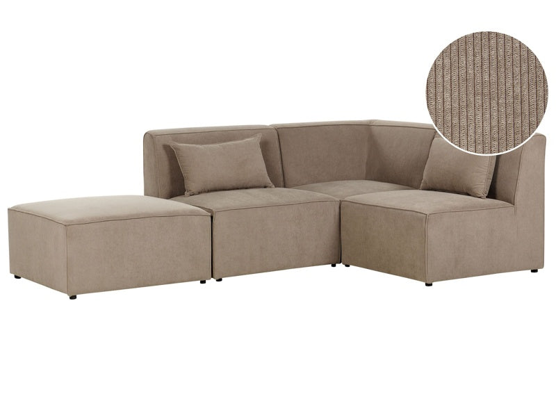 Modular Left Corner Sofa Taupe Corduroy with Ottoman 3 Seater Sectional Sofa Modern Design Beliani