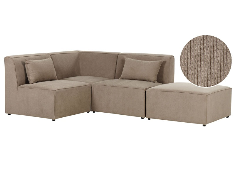 Modular Right Corner Sofa Taupe Corduroy with Ottoman 3 Seater Sectional Sofa Modern Design Beliani