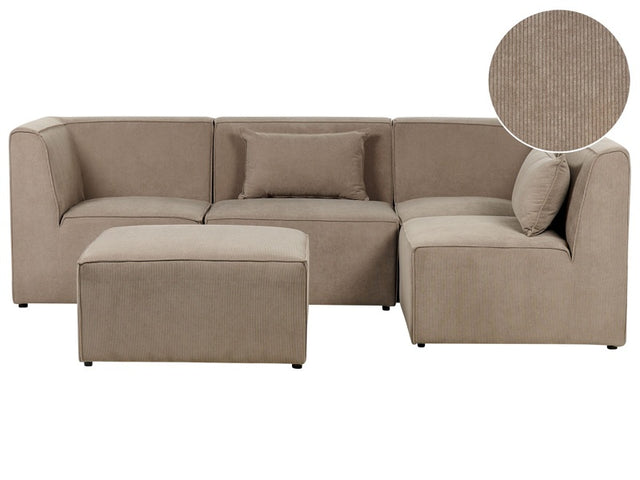 Modular Left Corner 4 Seater Sofa Taupe Corduroy with Ottoman 4 Seater Sectional Sofa Modern Design Beliani