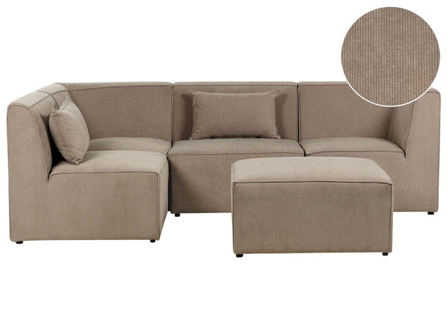 Modular Right Corner 4 Seater Sofa Taupe Corduroy with Ottoman 4 Seater Sectional Sofa Modern Design Beliani