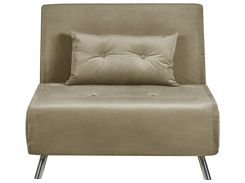 Sofa Bed Olive Green Velvet Fabric Upholstery Single Sleeper Fold Out Chair Bed with Cushion Modern Design Beliani