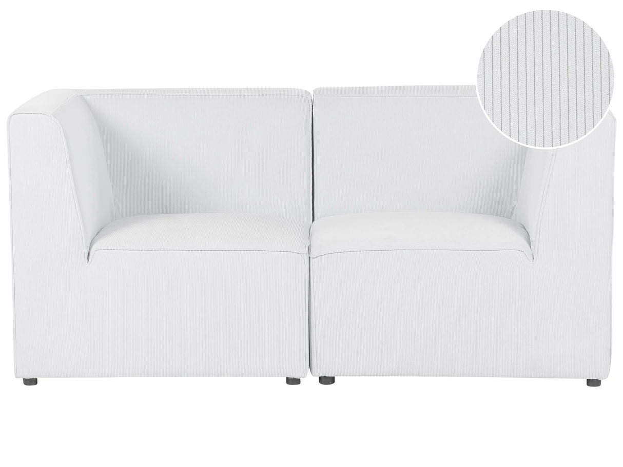 Modular 2 Seater Sofa ff White Corduroy Sectional Two Piece Sofa Modern Jumbo Cord Minimalistic Style Beliani