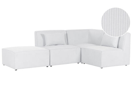 Modular Left Corner Sofa Off White Corduroy with Ottoman 3 Seater Sectional Sofa Modern Design Beliani