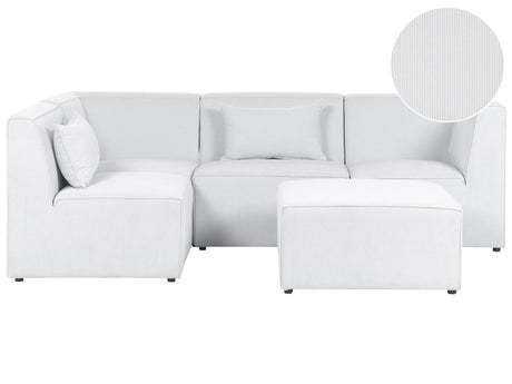 Modular Right Corner 4 Seater Sofa Off White Corduroy with Ottoman 4 Seater Sectional Sofa Modern Design Beliani