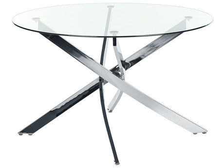 Dining Table Silver Tempered Glass Top Round  ⌀120 cm  4 Person Capacity Modern Design Beliani