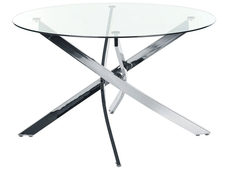 Dining Table Silver Tempered Glass Top Round  120 cm  4 Person Capacity Modern Design Beliani