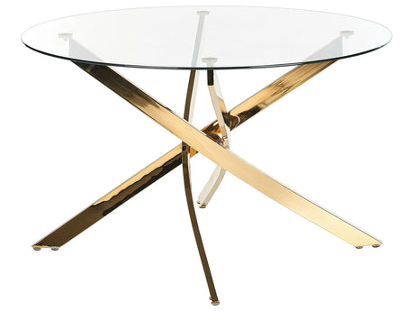 Dining Table Gold Tempered Glass Top Round  120 cm  4 Person Capacity Modern Design Beliani