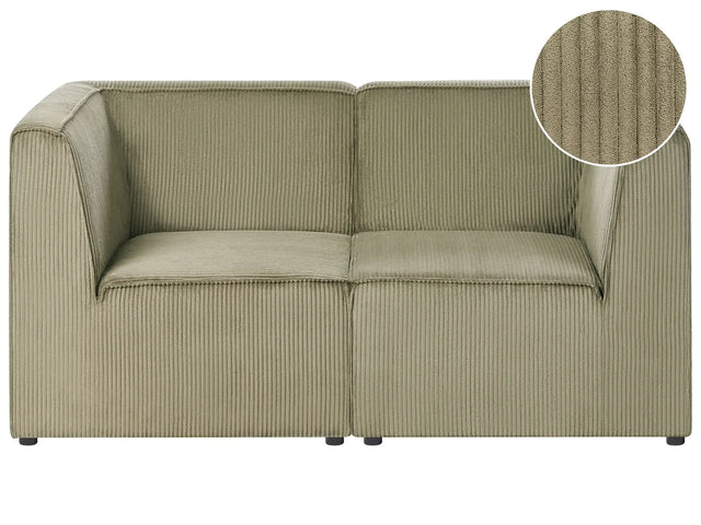 Modular 2 Seater Sofa Green Corduroy Sectional Two Piece Sofa Modern Jumbo Cord Minimalistic Style Beliani