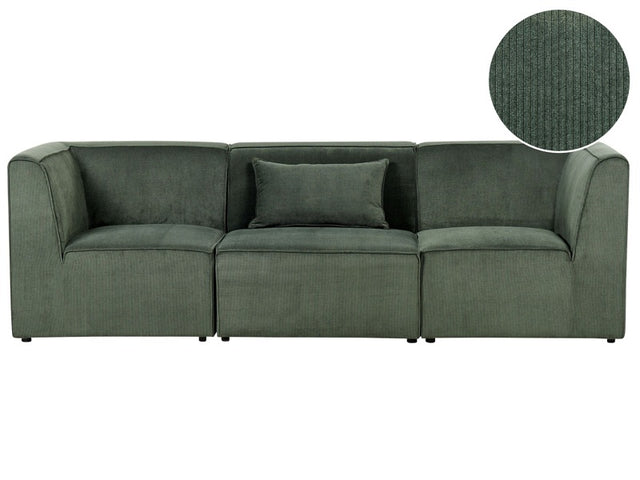 Modular 3 Seater Sofa Dark Green Corduroy Sectional Two Piece Sofa Modern Jumbo Cord Minimalistic Style Beliani