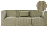 Modular 3 Seater Sofa Green Corduroy Sectional Two Piece Sofa Modern Jumbo Cord Minimalistic Style Beliani