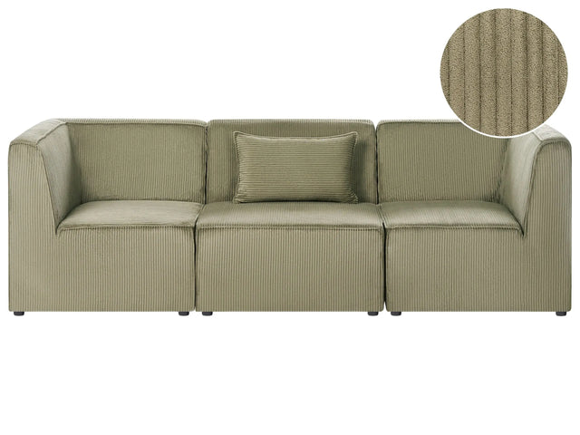 Modular 3 Seater Sofa Green Corduroy Sectional Two Piece Sofa Modern Jumbo Cord Minimalistic Style Beliani