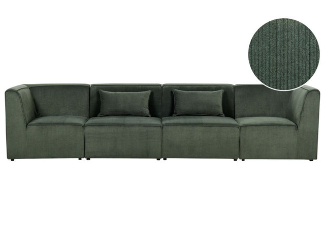 Modular 4 Seater Sofa Dark Green Corduroy Sectional 4 Pieces Sofa Modern Jumbo Cord Minimalistic Style Beliani