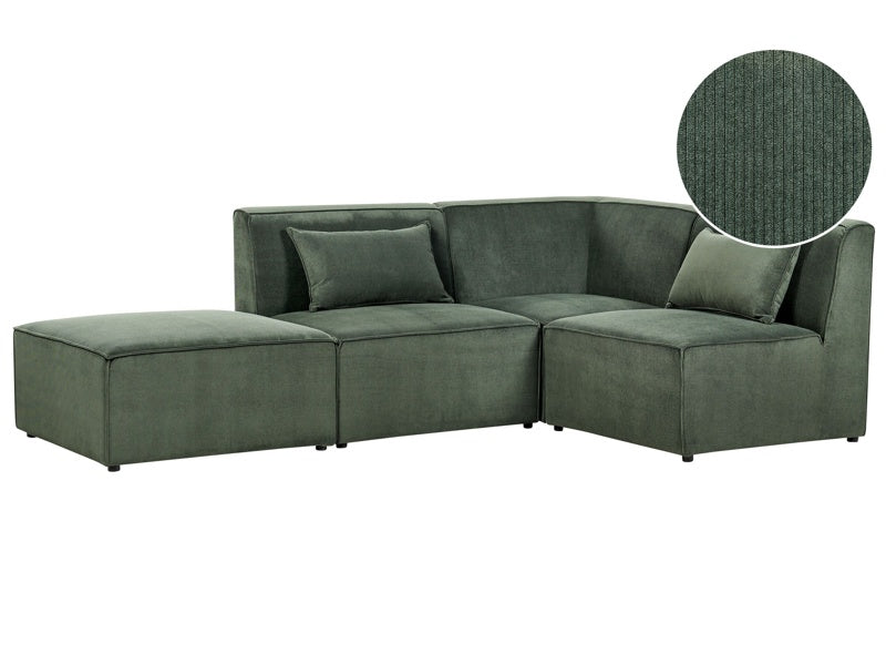 Modular Left Corner Sofa Dark Green Corduroy with Ottoman 3 Seater Sectional Sofa Modern Design Beliani