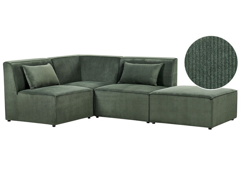 Modular Right Corner Sofa Dark Green Corduroy with Ottoman 3 Seater Sectional Sofa Modern Design Beliani