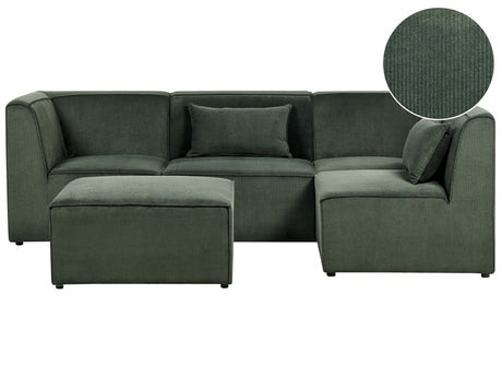 Modular Left Corner 4 Seater Sofa Dark Green Corduroy with Ottoman 4 Seater Sectional Sofa Modern Design Beliani