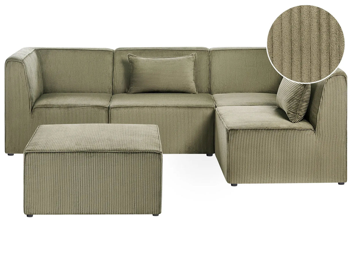 Modular Left Corner 4 Seater Sofa Green Corduroy with Ottoman 4 Seater Sectional Sofa Modern Design Beliani