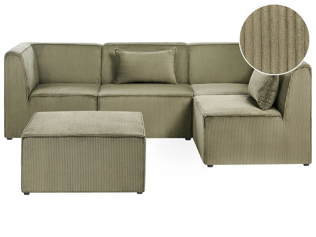 Modular Left Corner 4 Seater Sofa Green Corduroy with Ottoman 4 Seater Sectional Sofa Modern Design Beliani