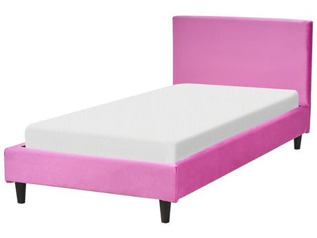 EU Single Size Panel Bed 3ft Fuchsia Pink Velvet Slatted Frame Contemporary Beliani