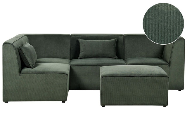 Modular Right Corner 4 Seater Sofa Dark Green Corduroy with Ottoman 4 Seater Sectional Sofa Modern Design Beliani