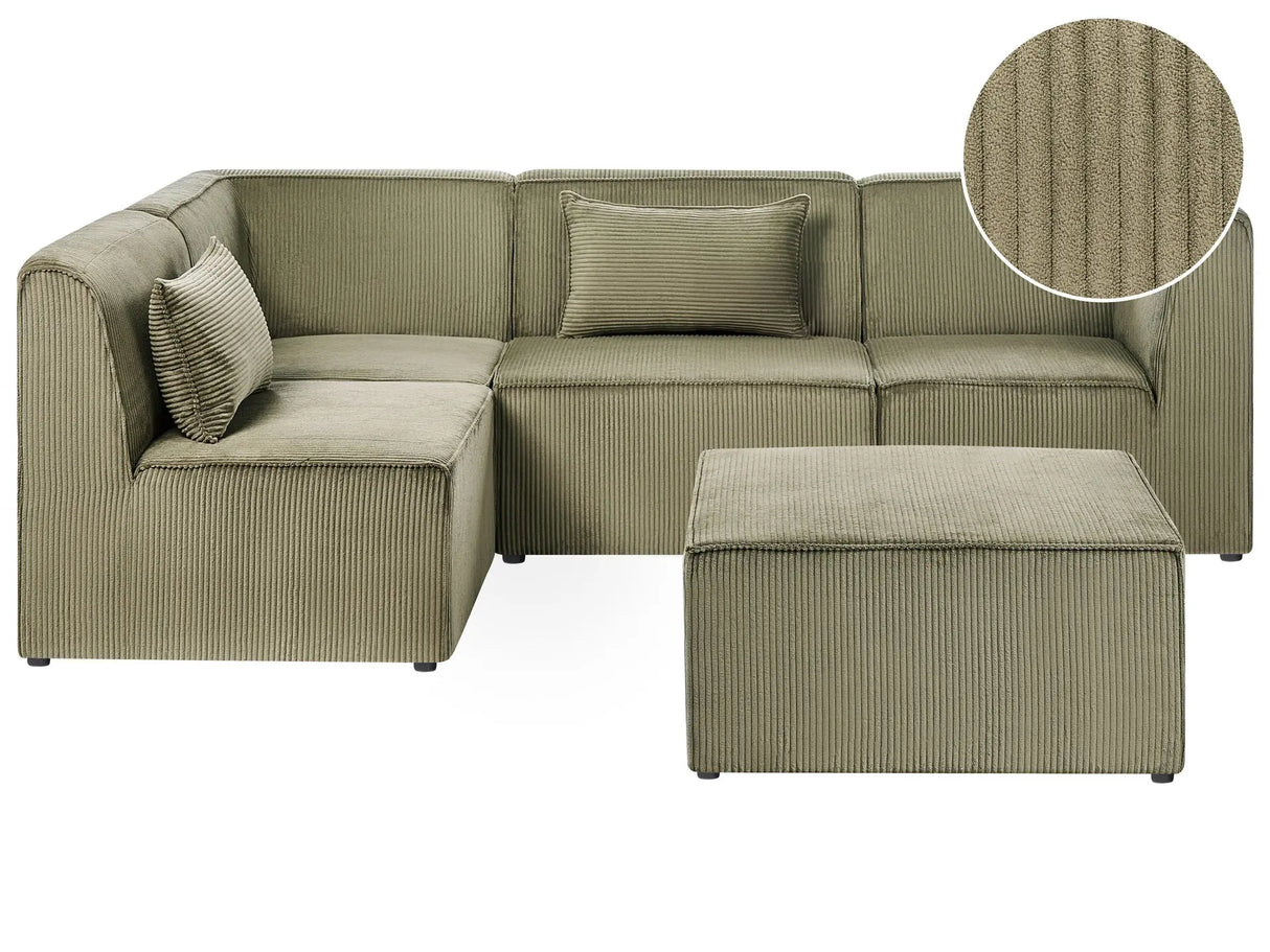 Modular Right Corner 4 Seater Sofa Green Corduroy with Ottoman 4 Seater Sectional Sofa Modern Design Beliani
