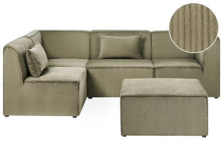 Modular Right Corner 4 Seater Sofa Green Corduroy with Ottoman 4 Seater Sectional Sofa Modern Design Beliani
