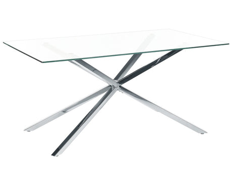 Dining Table Silver Tempered Glass Top Rectangular 160 x 90 cm 4 Person Capacity Modern Design Beliani