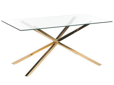 Dining Table Gold Tempered Glass Top Rectangular 160 x 90 cm 4 Person Capacity Modern Design Beliani