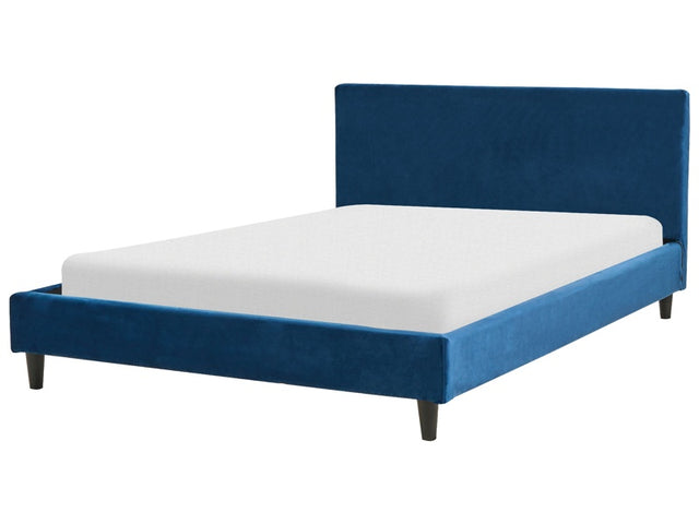 EU Double  Size Panel Bed 4ft6 Blue Velvet Slatted Frame Contemporary Beliani