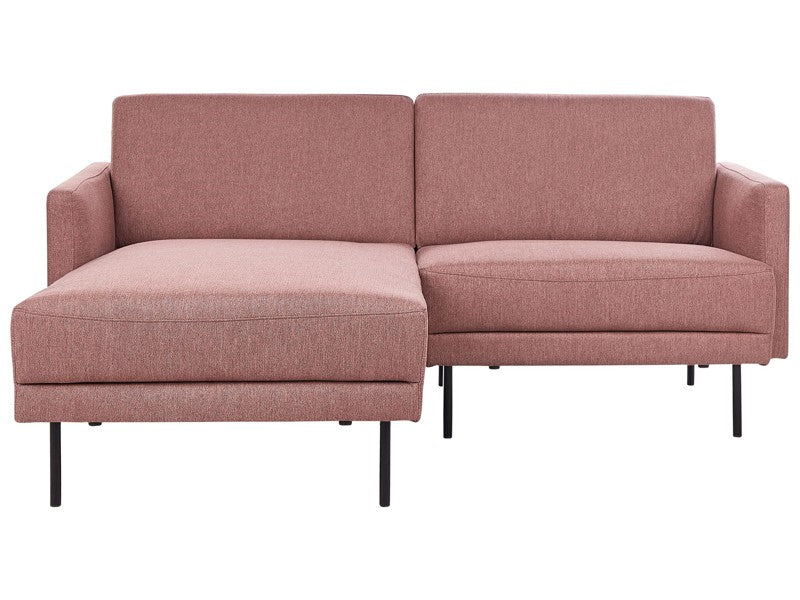 Right Hand Corner Sofa Polyester Pink Brown 192 x 155 Couch 2-Seater Upholstered Metal Legs Woven Fabric Cushioned Back Minimalist Modern Beliani