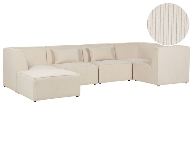 Modular Left Corner 4 Seater Sofa Beige Corduroy with Ottoman 4 Seater Sectional Sofa Modern Design Beliani