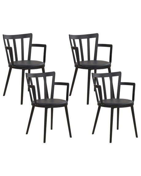 Set of 4 Dining Chairs Black Synthetic Padded Seat Faux Leather Open Back with Armrests Modern Minimalist Living Room Beliani