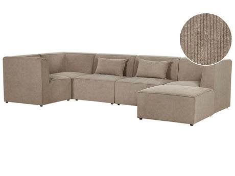 Modular Right Corner 5 Seater Sofa Taupe Corduroy with Ottoman 5 Seater Sectional Sofa Modern Design Beliani