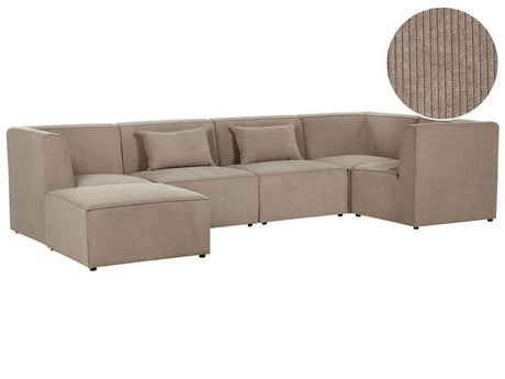 Modular Left Corner 5 Seater Sofa Taupe Corduroy with Ottoman 5 Seater Sectional Sofa Modern Design Beliani