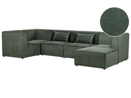 Modular Right Corner 5 Seater Sofa Dark Green Corduroy with Ottoman 5 Seater Sectional Sofa Modern Design Beliani