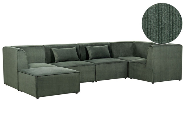 Modular Left Corner 5 Seater Sofa Dark Green Corduroy with Ottoman 5 Seater Sectional Sofa Modern Design Beliani