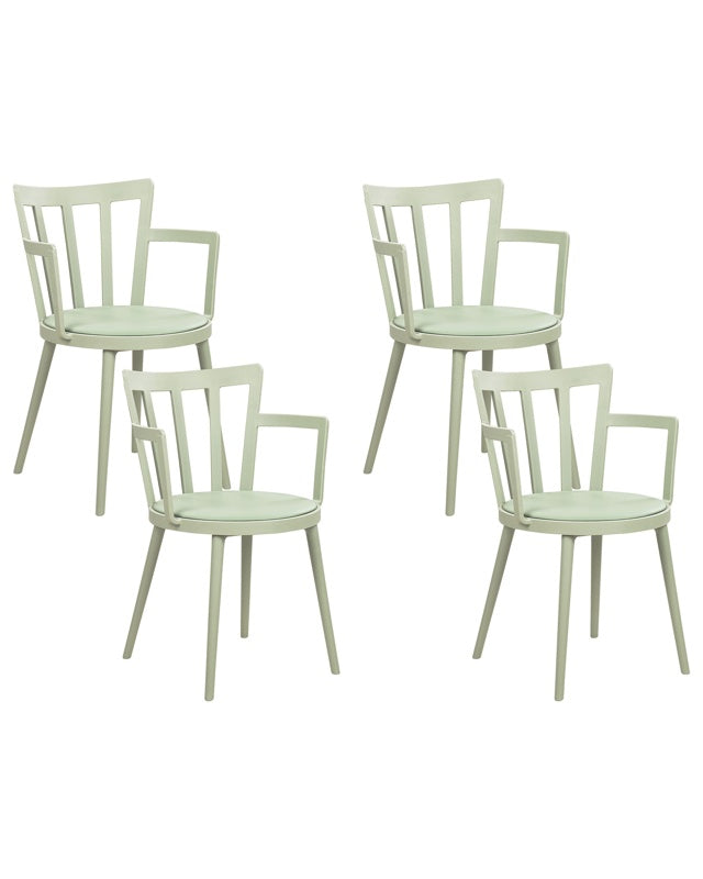 Set of 4 Dining Chairs Green Synthetic Padded Seat Faux Leather Open Back with Armrests Modern Minimalist Living Room Beliani