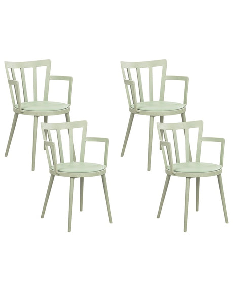 Set of 4 Dining Chairs Green Synthetic Padded Seat Faux Leather Open Back with Armrests Modern Minimalist Living Room Beliani