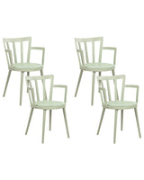 Set of 4 Dining Chairs Green Synthetic Padded Seat Faux Leather Open Back with Armrests Modern Minimalist Living Room Beliani