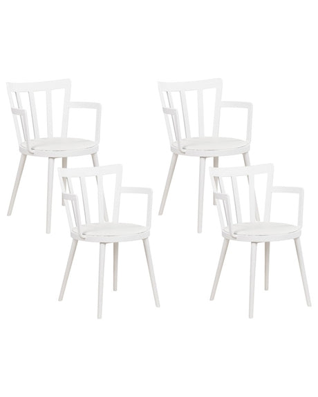 Set of 4 Dining Chairs White Synthetic Padded Seat Faux Leather Open Back with Armrests Modern Minimalist Living Room Beliani