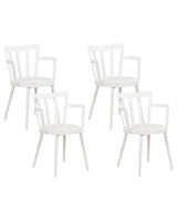 Set of 4 Dining Chairs White Synthetic Padded Seat Faux Leather Open Back with Armrests Modern Minimalist Living Room Beliani