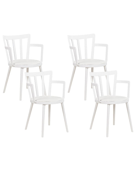 Set of 4 Dining Chairs White Synthetic Padded Seat Faux Leather Open Back with Armrests Modern Minimalist Living Room Beliani